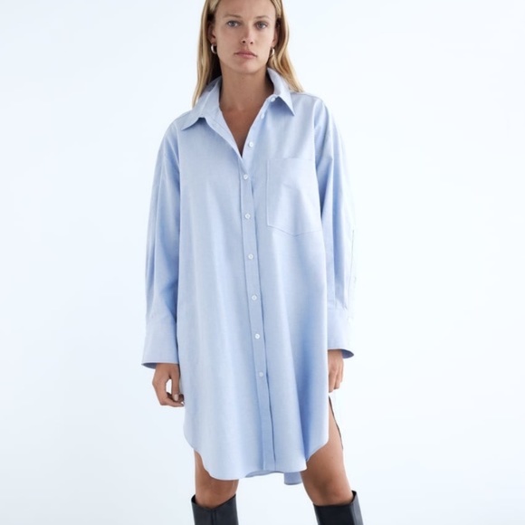 Zara Tops - ZARA Baby-Blue Oversized button-down dress-shirt M